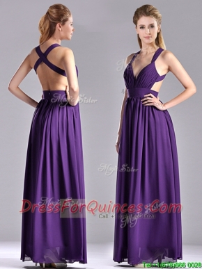 Sexy Purple Criss Cross Prom Dress with Ruched Decorated Bust