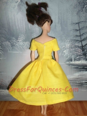 Bowknot Yellow Short Princess Party Clothes Barbie Doll Dress