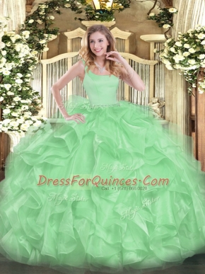 Organza Sleeveless Floor Length Vestidos de Quinceanera and Beading and Ruffles