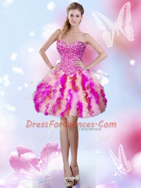 Deluxe Sweetheart Sleeveless Lace Up Dress for Prom Multi-color Tulle