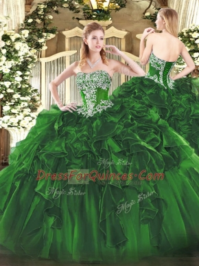 Floor Length Dark Green Quinceanera Gowns Strapless Sleeveless Lace Up