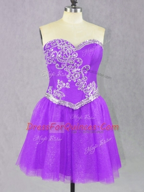 Beading Party Dress for Toddlers Lilac Lace Up Sleeveless Mini Length