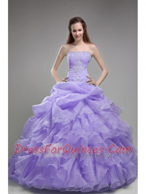 Affordable Quinceanera Dress In Lilac Ball Gown Strapless With Orangza Beading and Ruffles In 2013