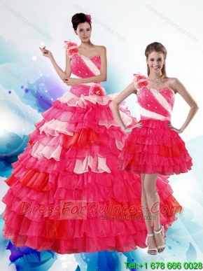 2015 Unique Multi Color Quince Dresses with Ruffled Layers and Beading