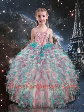 2016 Pretty Straps Adorable Little Girl Pageant Dresses with Beading and Ruffles