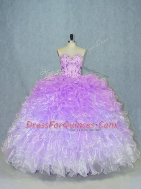 Clearance Multi-color Lace Up Sweetheart Beading and Ruffles Quinceanera Dress Organza Sleeveless