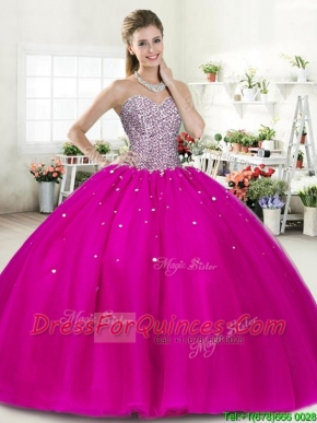 Wonderful Fuchsia Big Puffy Quinceanera Dress with Beading for Spring