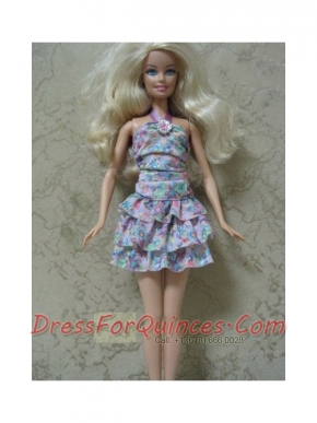 Beautiful Printing Short Colorful Barbie Doll Dress