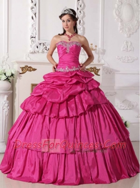 The Most Popular Hot Pink Ball Gown Sweetheart Floor-length Taffeta Quinceanera Dress With Beading and Ruch