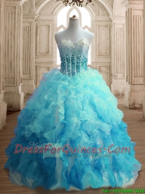 Popular Beaded Bodice and Ruffled Quinceanera Dress in Gradient Color