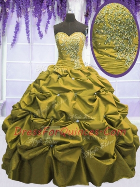 Custom Made Sleeveless Taffeta Floor Length Lace Up Vestidos de Quinceanera in Brown with Beading and Appliques and Pick Ups