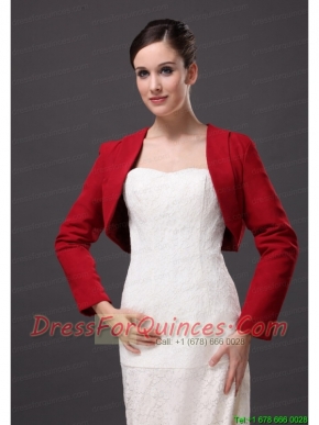 Red Satin Long Sleeves Jacket For Wedding Party