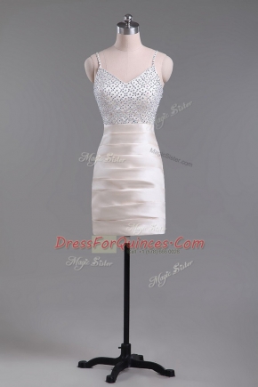 Mini Length Champagne Teens Party Dress Straps Sleeveless Side Zipper