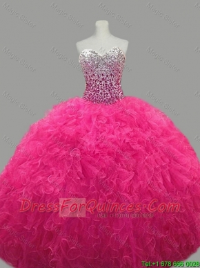 Discount Sweetheart Hot Pink Quinceanera Dresses with Beading and Ruffles