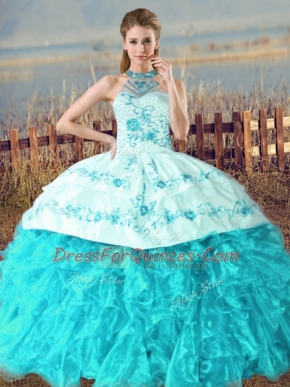 Exceptional Organza Sleeveless Quinceanera Gown Court Train and Embroidery and Ruffles