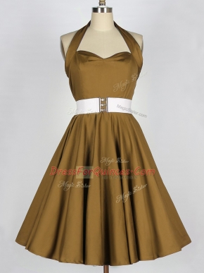 Admirable Knee Length Brown Quinceanera Dama Dress Taffeta Sleeveless Belt