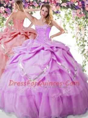 Lilac Sleeveless Beading and Pick Ups Floor Length Quinceanera Dresses