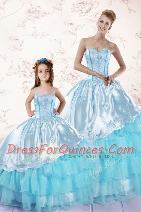 Super Sleeveless Embroidery and Ruffled Layers Zipper Quinceanera Dress