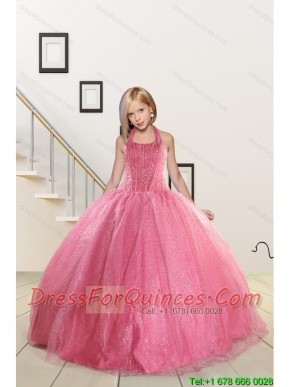 Top Seller Beading and Sequins Baby Pink Flower Girl Dress for 2015 Spring