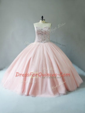 Captivating Ball Gowns 15th Birthday Dress Peach Sweetheart Tulle Sleeveless Floor Length Lace Up