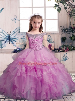 Lilac Sleeveless Beading and Ruffles Floor Length Little Girls Pageant Gowns