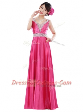 Sleeveless Zipper Floor Length Beading Dress for Prom