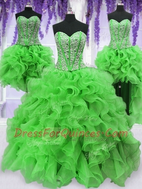 Four Piece Floor Length Ball Gowns Sleeveless Quinceanera Dresses Lace Up