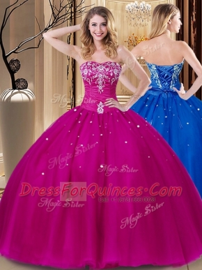 Fuchsia Sweetheart Neckline Beading and Embroidery Sweet 16 Dresses Sleeveless Lace Up