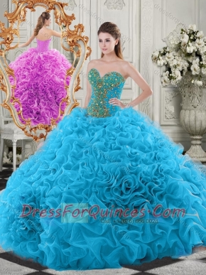 Exclusive Beaded Bodice and Ruffled Sweetheart Quinceanera Dress in Baby Blue