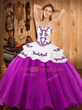 Ball Gowns 15th Birthday Dress Fuchsia Strapless Satin and Organza Sleeveless Floor Length Lace Up