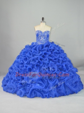 Hot Selling Sweetheart Sleeveless Organza and Elastic Woven Satin Vestidos de Quinceanera Beading and Pick Ups Brush Train Lace Up