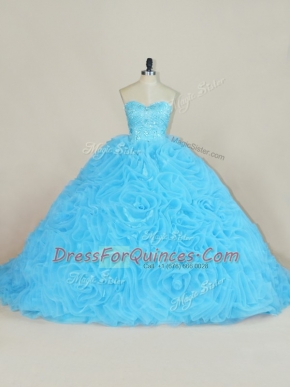 Sweetheart Sleeveless Organza Quinceanera Dresses Beading and Ruffles Court Train Lace Up