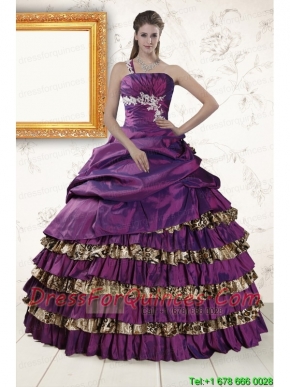Classic One Shoulder Quinceanera Dresses with Beading and Leopard