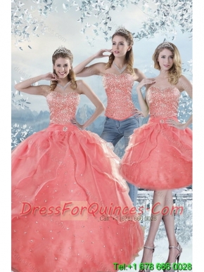 2015 Cheap Unique Watermelon Quinceanera Dresses with Beading