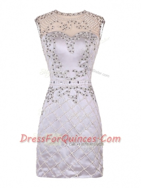 Noble White Column/Sheath Scoop Sleeveless Satin Mini Length Zipper Beading Homecoming Dress