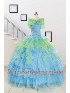 Wonderful Multi-color Strapless Beading Quinceanera Dress for 2015