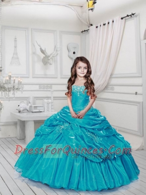 Popular Blue Little Girl Pageant Dress with Appliques and Pick-ups