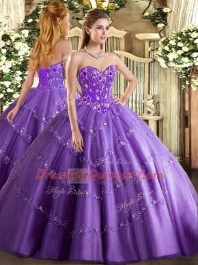 Gorgeous Lavender Quinceanera Gowns Military Ball and Sweet 16 and Quinceanera with Appliques and Embroidery Sweetheart Sleeveless Lace Up