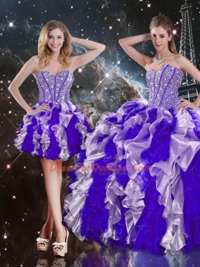 Sleeveless Organza Floor Length Lace Up Quinceanera Gown in Multi-color with Beading and Ruffles