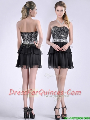 Cheap Sweetheart Black Short Prom Dress in Sequins and Chiffon