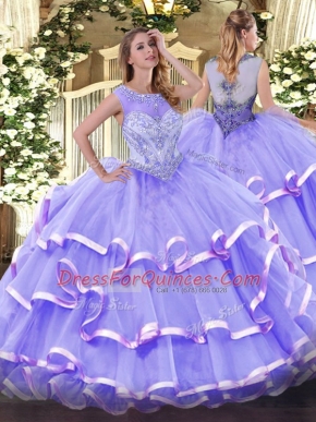 Scoop Sleeveless Zipper Sweet 16 Dress Lavender Organza
