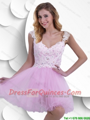 Pretty Straps Prom Dresses with Beading and Appliques