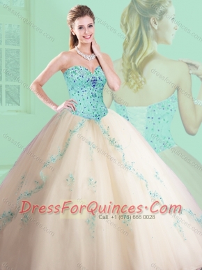 Classical Sweetheart Beading and Appliques Champagne Quinceanera Dresses