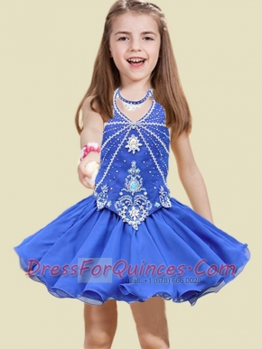 Fashionable Short Beading and Appliques Little Girl Dress with Halter