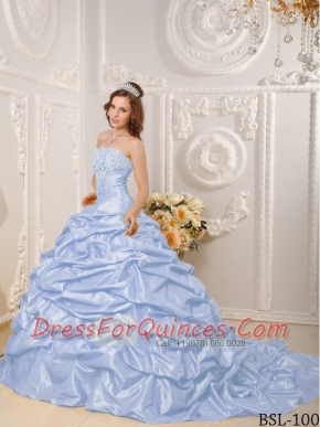 2013 Lilac Ball Gown Strapless With Court Train Taffeta Appliques and Beading Quinceanera Dress