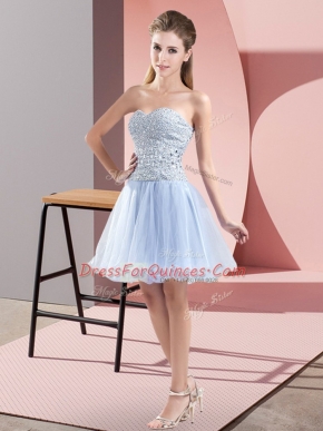 Lavender Zipper Evening Dress Beading Sleeveless Mini Length