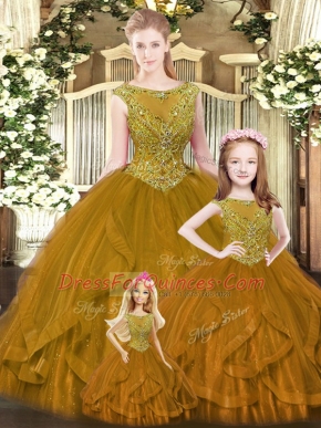 Ball Gowns 15 Quinceanera Dress Brown Scoop Organza Sleeveless Floor Length Lace Up