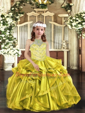 Sleeveless Lace Up Beading and Ruffles Child Pageant Dress