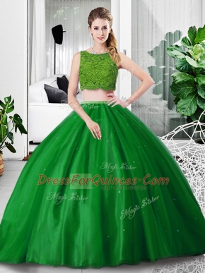 Lace and Ruching Quinceanera Dress Green Zipper Sleeveless Floor Length