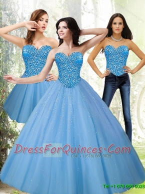 Classical Tulle Sweetheart Beading Blue Quinceanera Dresses for 2015